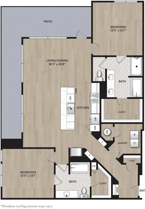 Floor plan for 2 beds, 2 baths, 1576 sqft